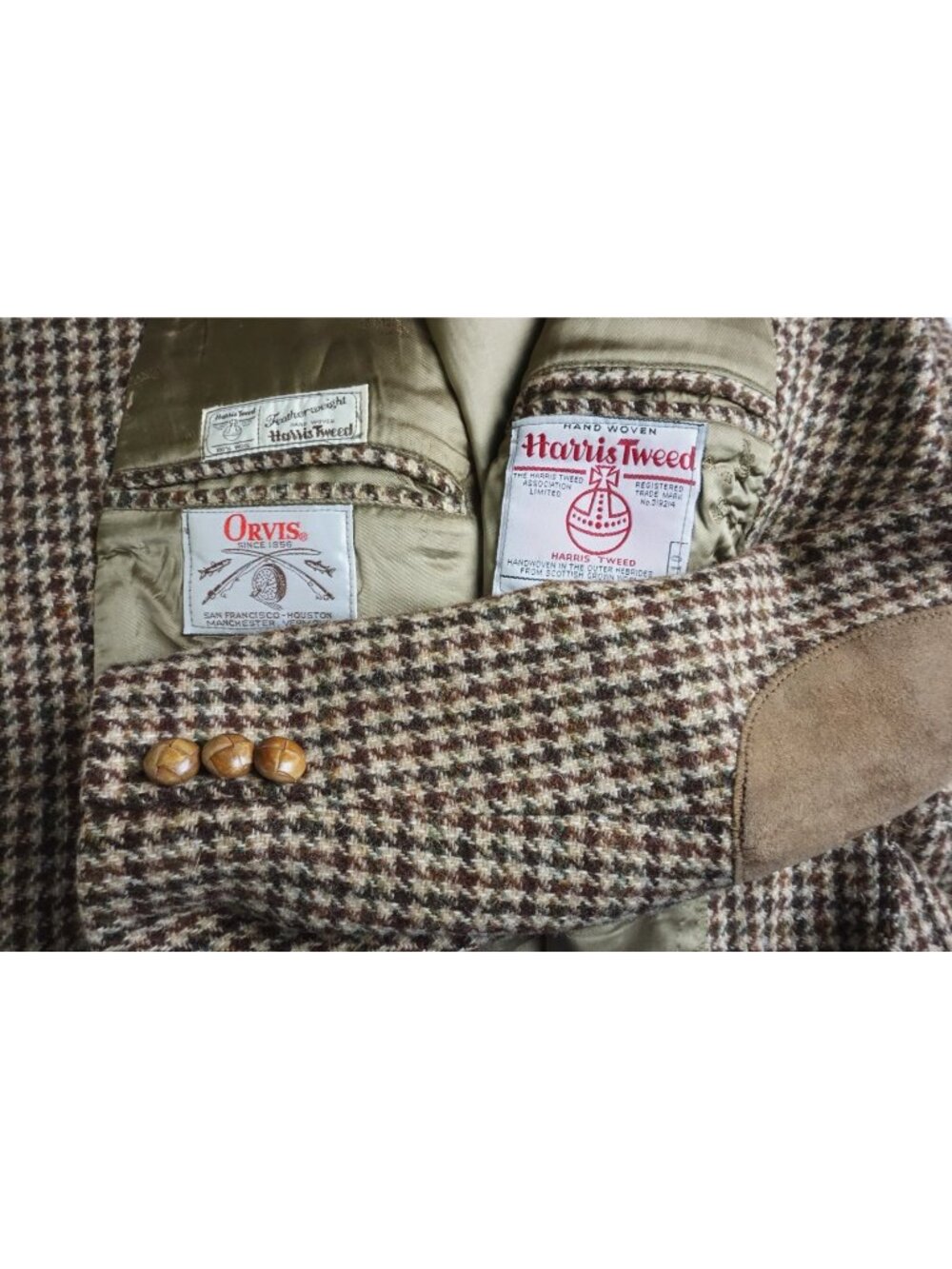 Orvis Harris Tweed Featherweight Suede Half Norfolk Shooting Jacket Sz 48